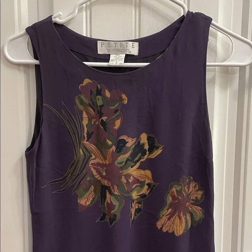 Silk Sleeveless Midi Dress in Deep Purple Floral - Picture 3 of 7